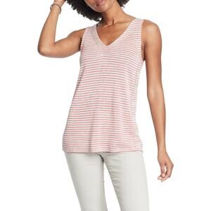Nic + Zoe Sweater Tank Size XS Mariposa Linen Blend Cream Pink Stripes Coastal‎